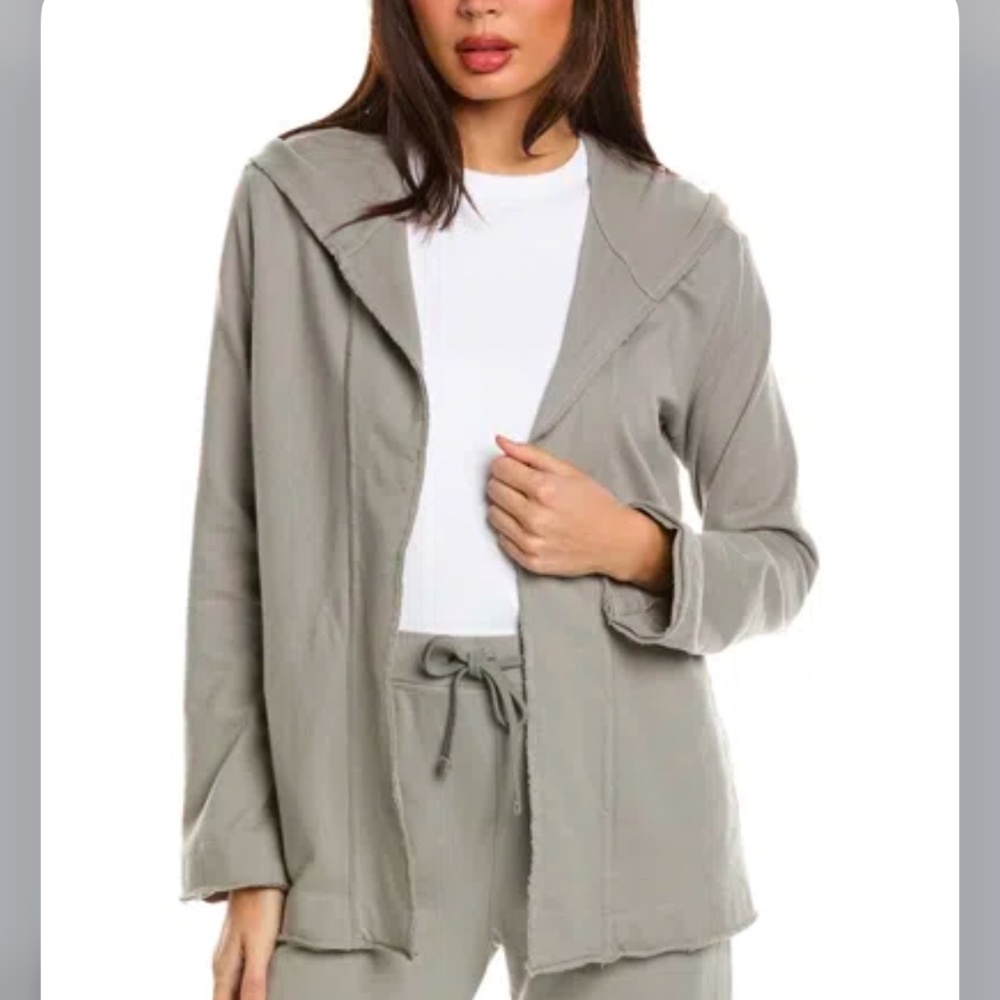JAMES PERSE NEW French Terry Open Draped Cardigan Cotton Hooded 2 Concrete